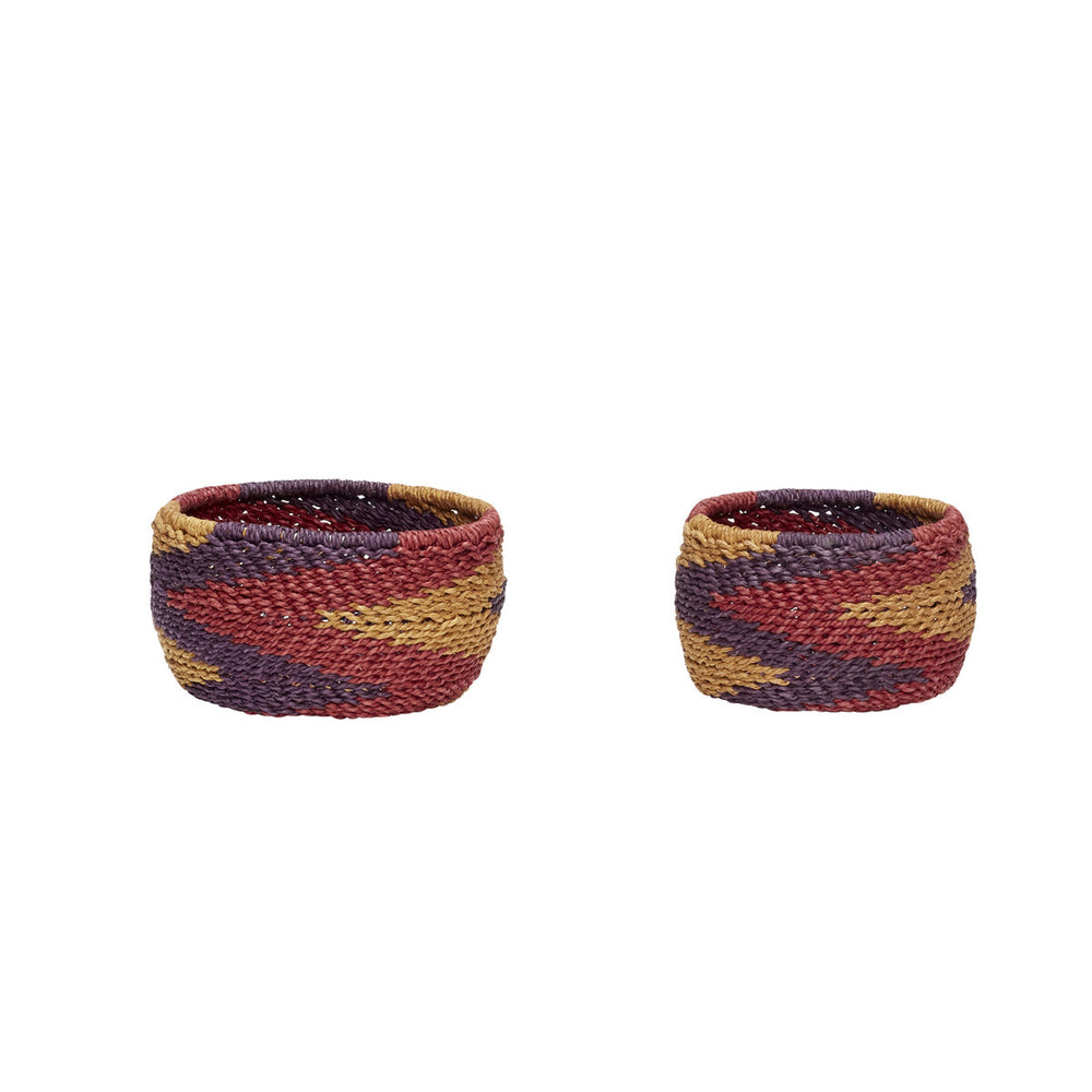 Small Brown, Purple & Red Paper & Cotton Terra Basket