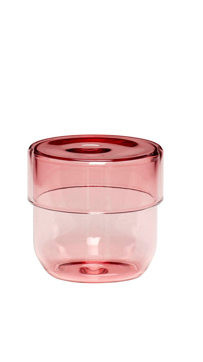 Kleine rosa Pop-Aufbewahrungsdose aus Glas
