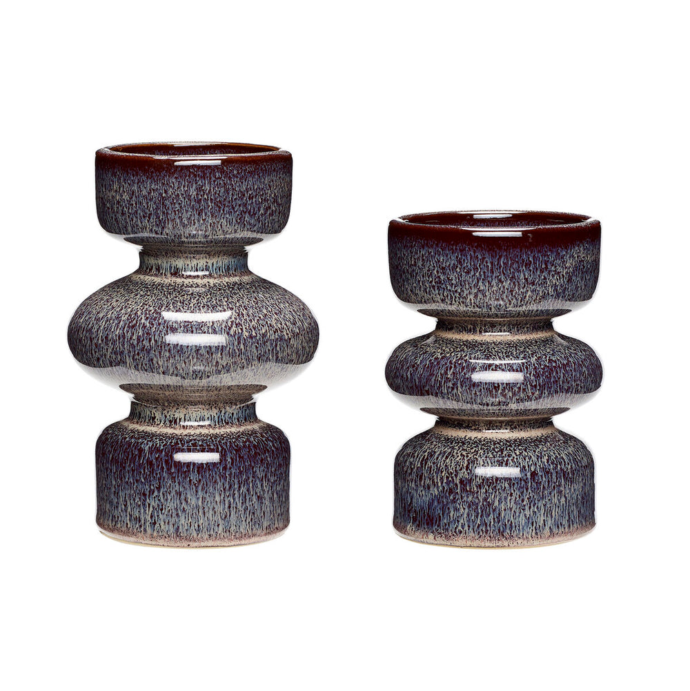 Small Beige & Maroon Ceramic Sculpt Candlestick