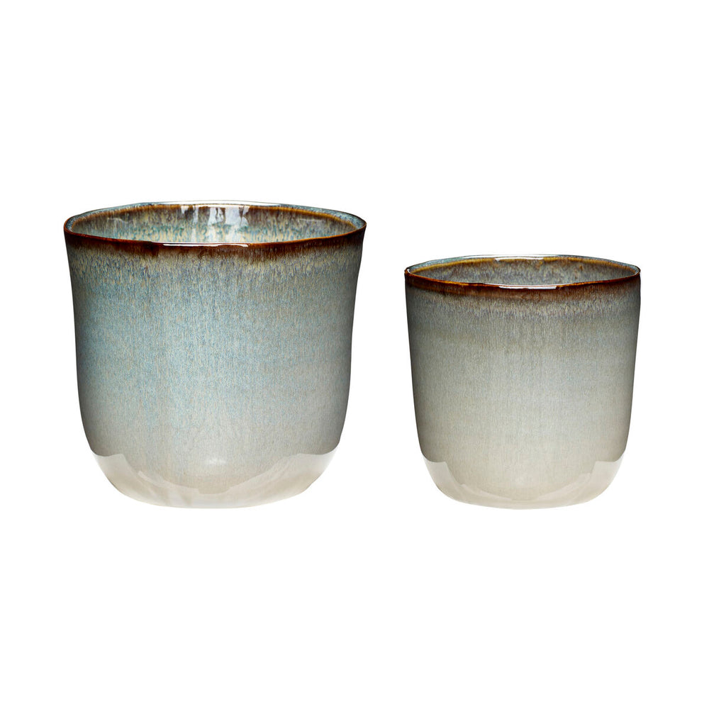 
                  
                    Small Beige, Brown & Light Blue Ceramic Glaze Pot
                  
                