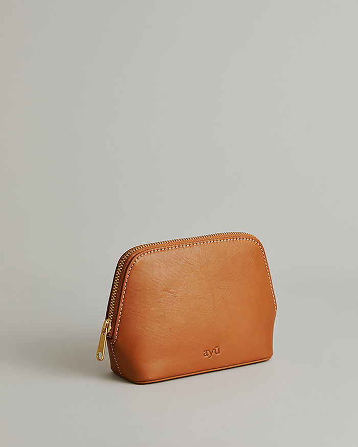 Kosmetiktasche aus braunem Ayu-Leder