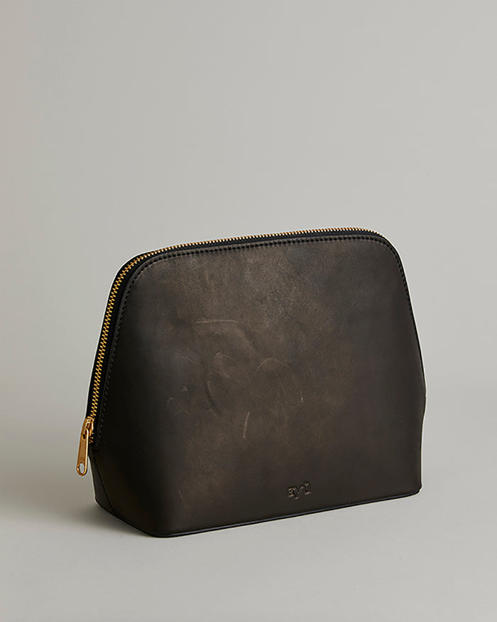 Kulturtasche aus schwarzem Ayu-Leder 