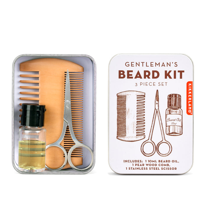 Gentleman’s Beard Tin geöffnet mit Bartöl und Kamm - Geschenk für Papa
