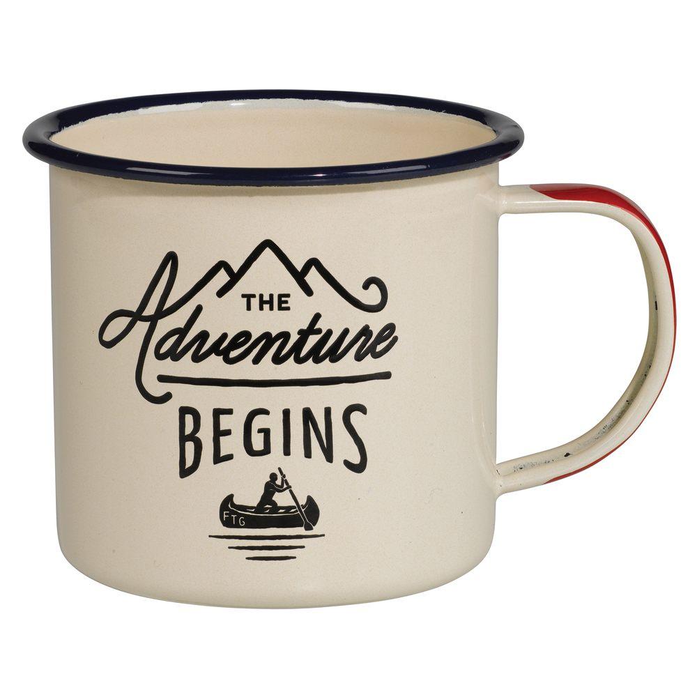 Adventure Begins Cream Enamel Mug