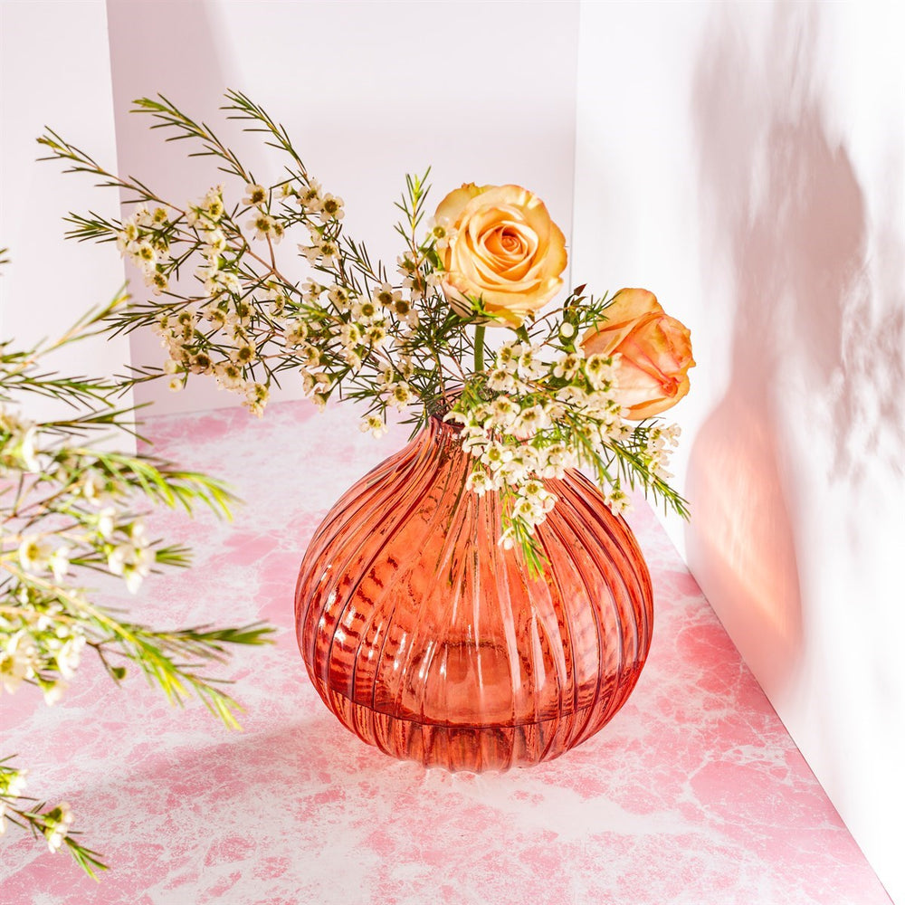 
                  
                    Amber Round Fluted Glass Vase
                  
                