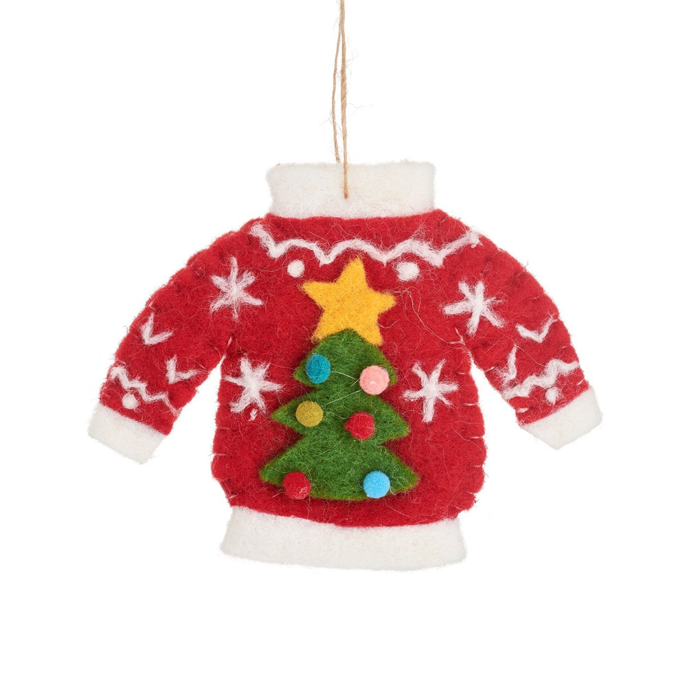 Roter Weihnachtspullover Filzdekoration 