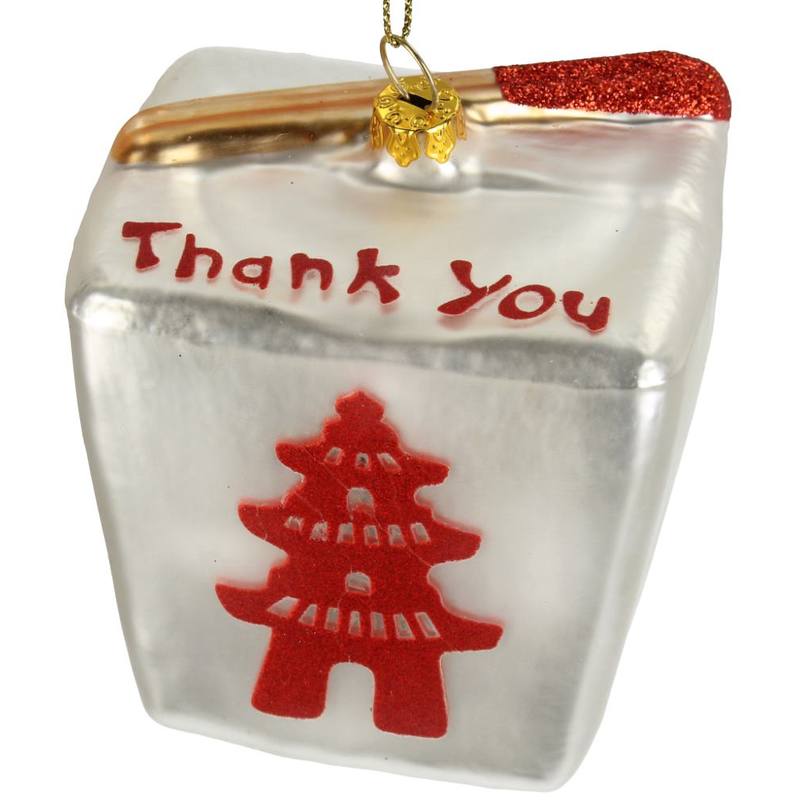 White Chinese Take Away Glass Ornament