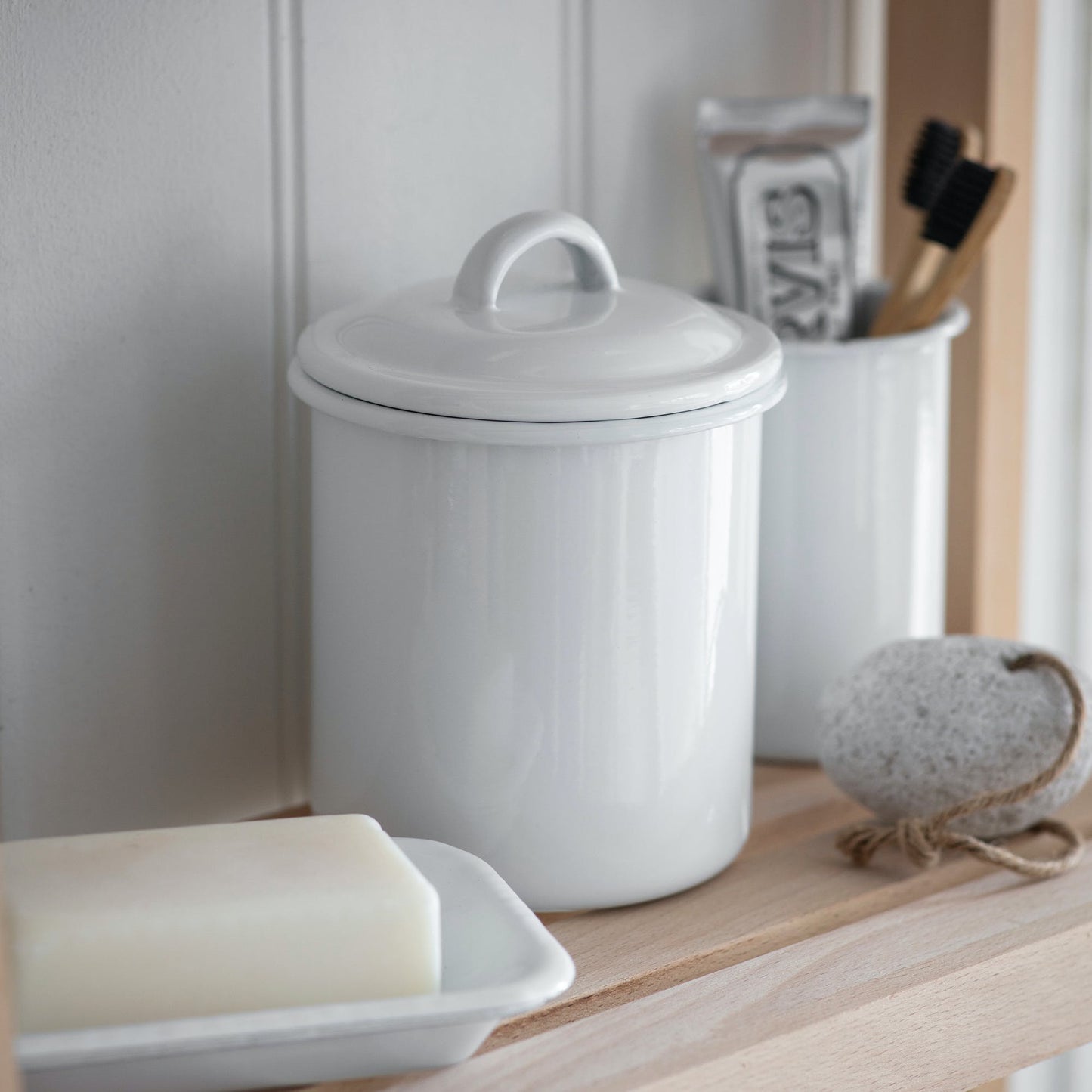 
                  
                    Flate White Enamel Storage Jar
                  
                