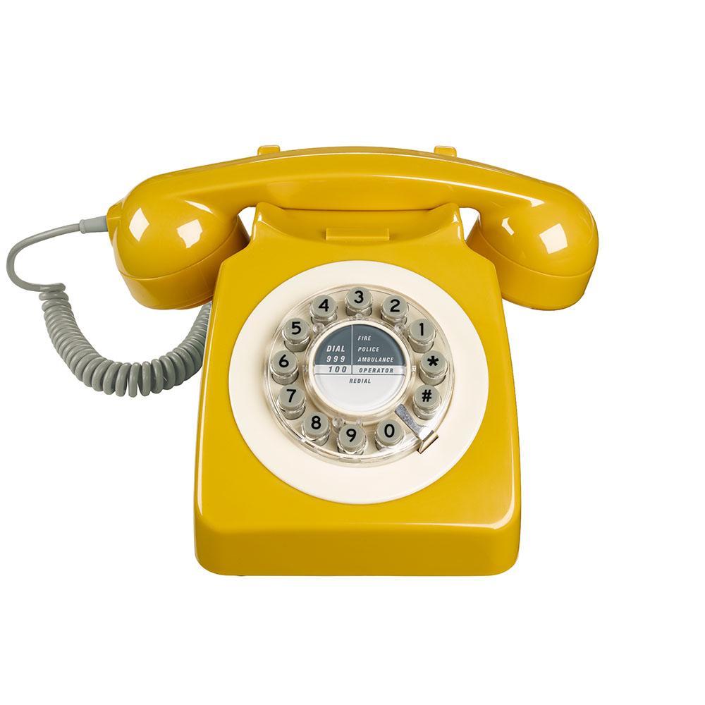 
                  
                    Senfgelbes 746 Britisches Retro-Telefon der 60er Jahre
                  
                