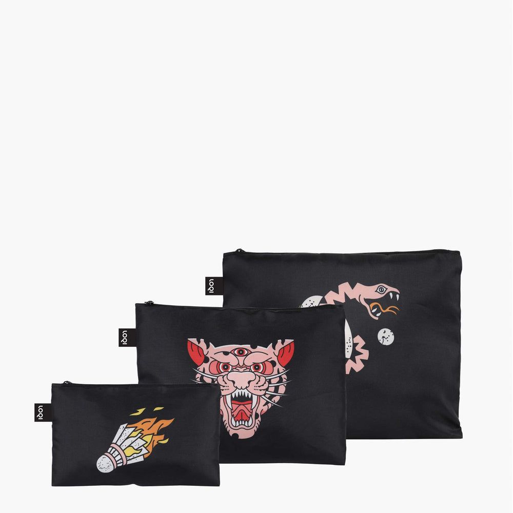 Black Snask Tiger Snake Beer Recycling-Taschenetui mit Reißverschluss, 3er-Set