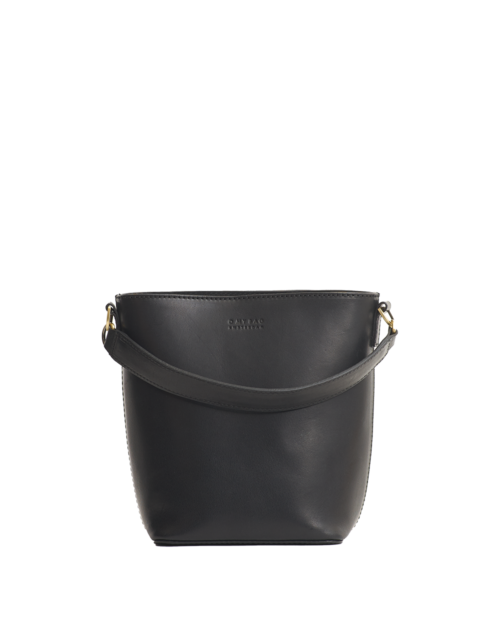 BOBBI Midi Black Classic Leather Bucket Bag