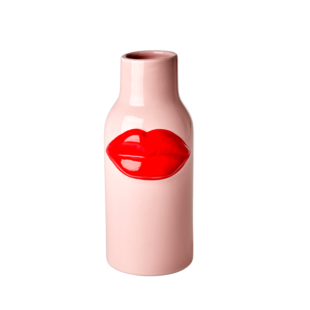 Große rosa Keramikvase mit roten Lippen