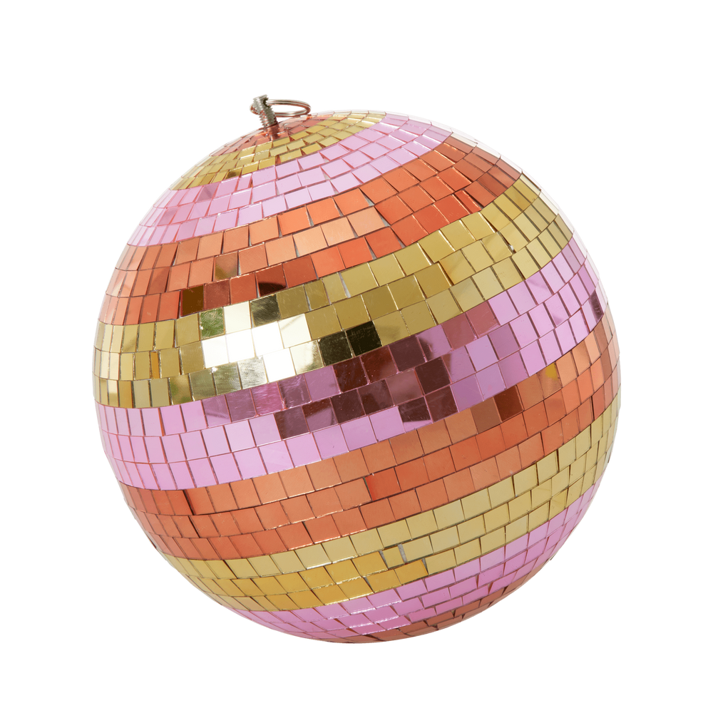 Large Pink Gold Stripes Disco Ball