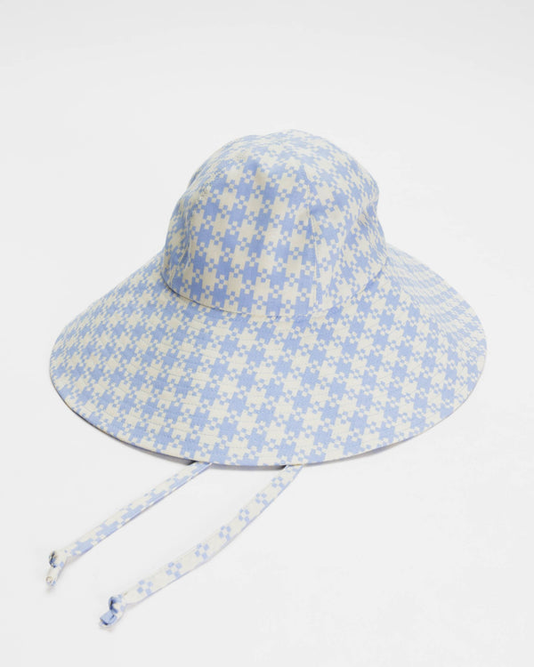 Blue Pixel Gingham Soft Sun Hat