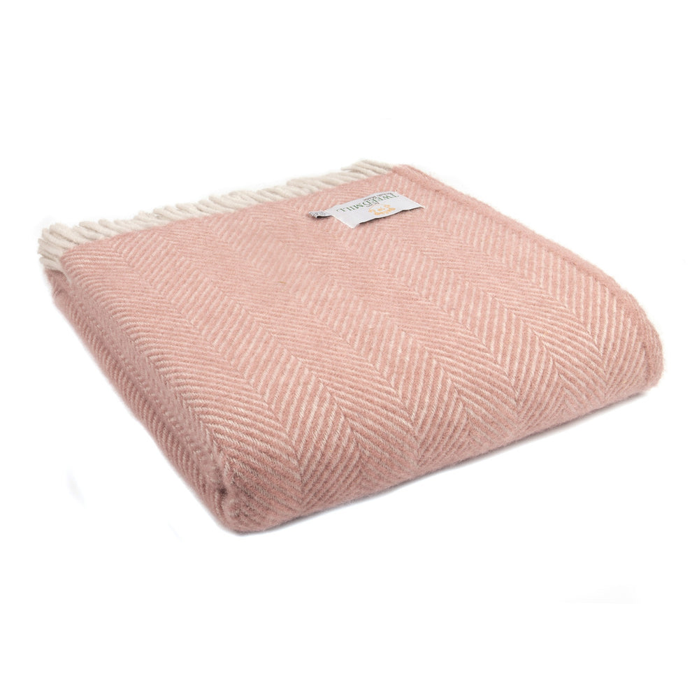 HERRINGBONE Dusky Pink Pearl Pure New Wool Throw