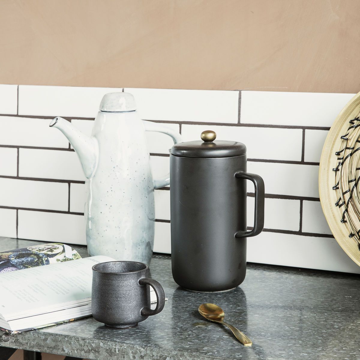 
                  
                    Black Porcelain and Stainless Steel Coffee Pot
                  
                