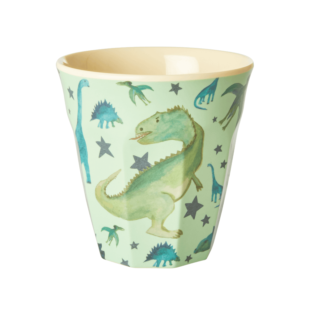 Mittlere Tasse mit Melamin-Dinosaurier-Aufdruck in Salbeigrün