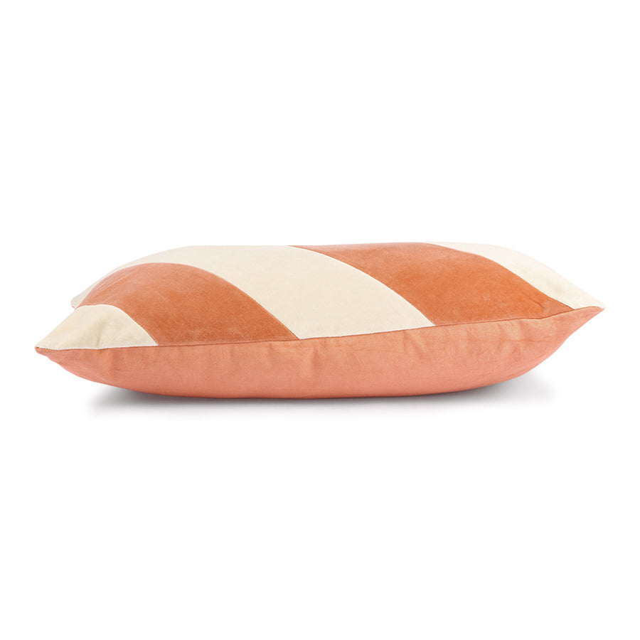 
                  
                    Pfirsich/Creme gestreiftes Samtkissen
                  
                