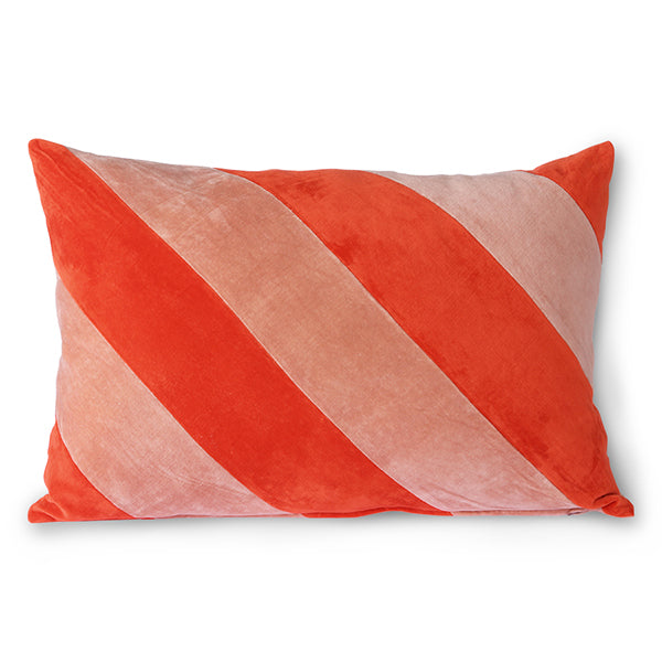 Rotes und rosa gestreiftes Samtkissen