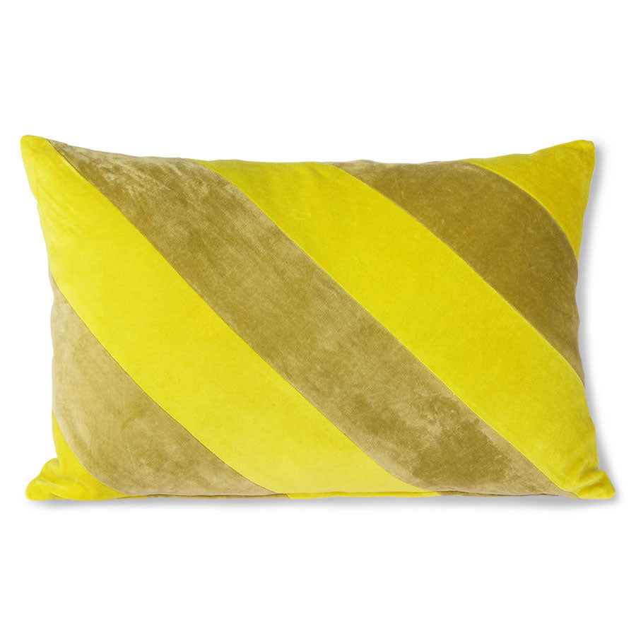 Yellow And Green Striped Velvet Cushion
